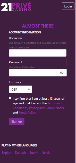21Prive Casino Registration Process Image 3