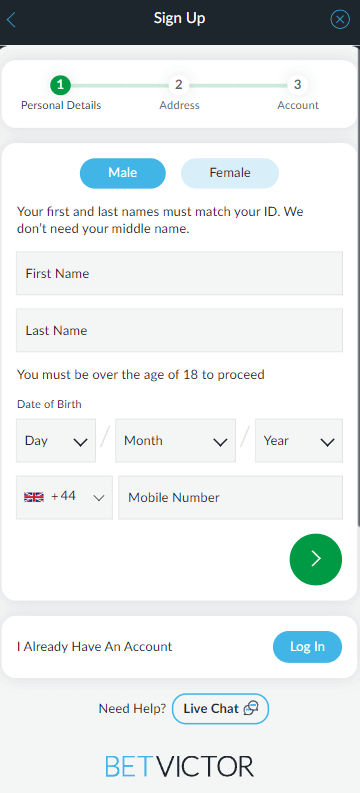 BetVictor Casino Registration Process Image 1