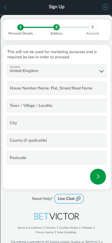 BetVictor Casino Registration Process Image 2