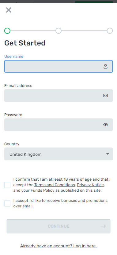 Casilando Casino Registration Process Image 1