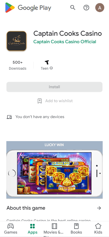 Captain Cooks Casino App preview 1