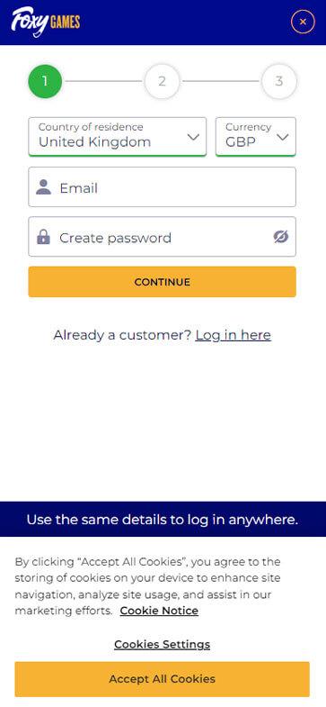 Foxy Games Casino Registration Process Image 1