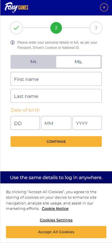 Foxy Games Casino Registration Process Image 2