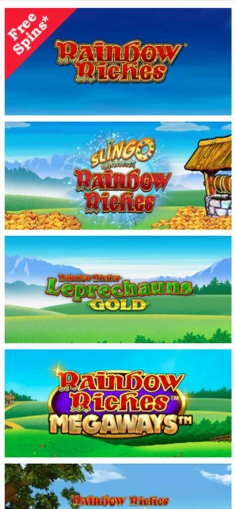 Rainbow Riches Casino Mobile Preview 1