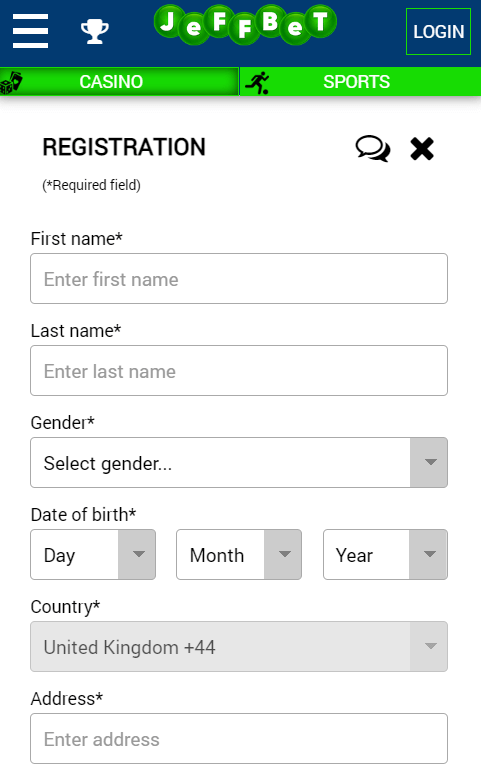 JeffBet Casino Registration Process Image 2