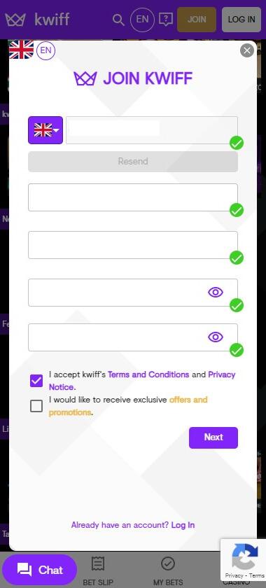 Kwiff Casino Registration Process Image 1