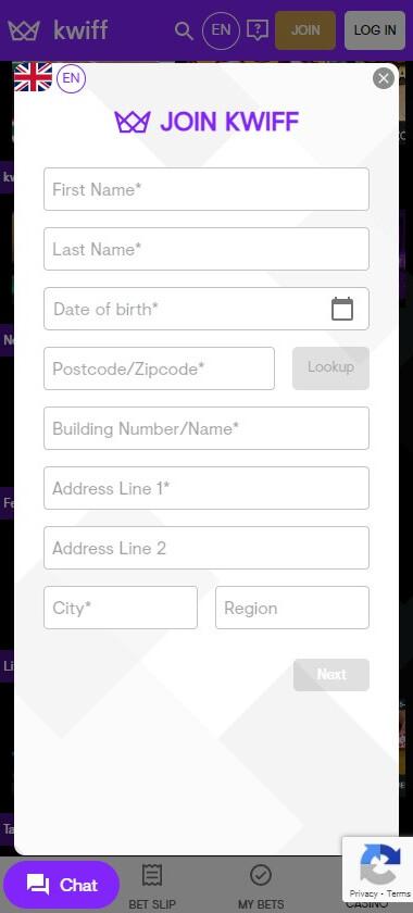 Kwiff Casino Registration Process Image 2