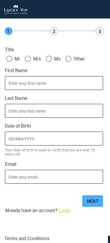 Lucky VIP Casino Registration Process Image 1