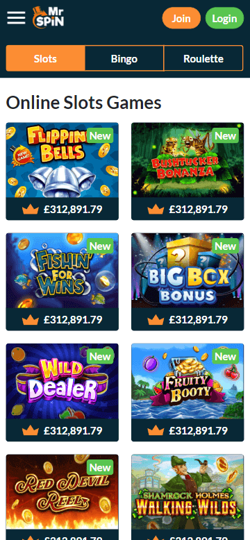 Mr Spin Casino Mobile Preview 1