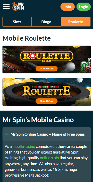 Mr Spin Casino Mobile Preview 2