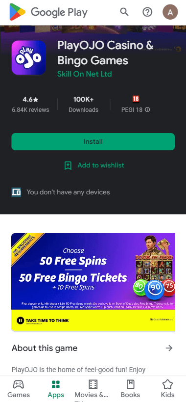 PlayOjo Casino App preview 2 PlayOjo Casino App preview 2